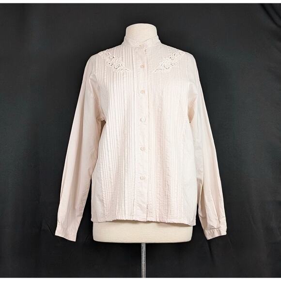 Vintage Tops - Vintage 90s Blouse Light Pink Pintuck Pleats Top Shirt Cotton Misses Size M